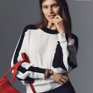 Maeve Color-Block Crew Neck Dolman Sleeves White And Black Sweater Anthropologie